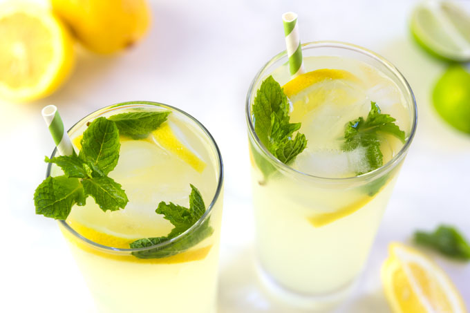 lemonade with lemons, mint, and stevia - keto, paleo, vegan